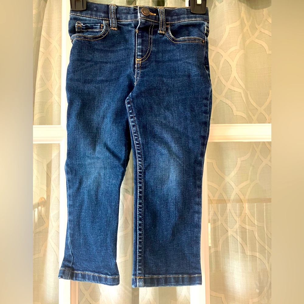 Primary toddler size 2 jeans in dark blue. Preppy classic! No logo button.